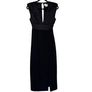 Cinq a Sept Silk Midi Dress Satin Side Slit Black